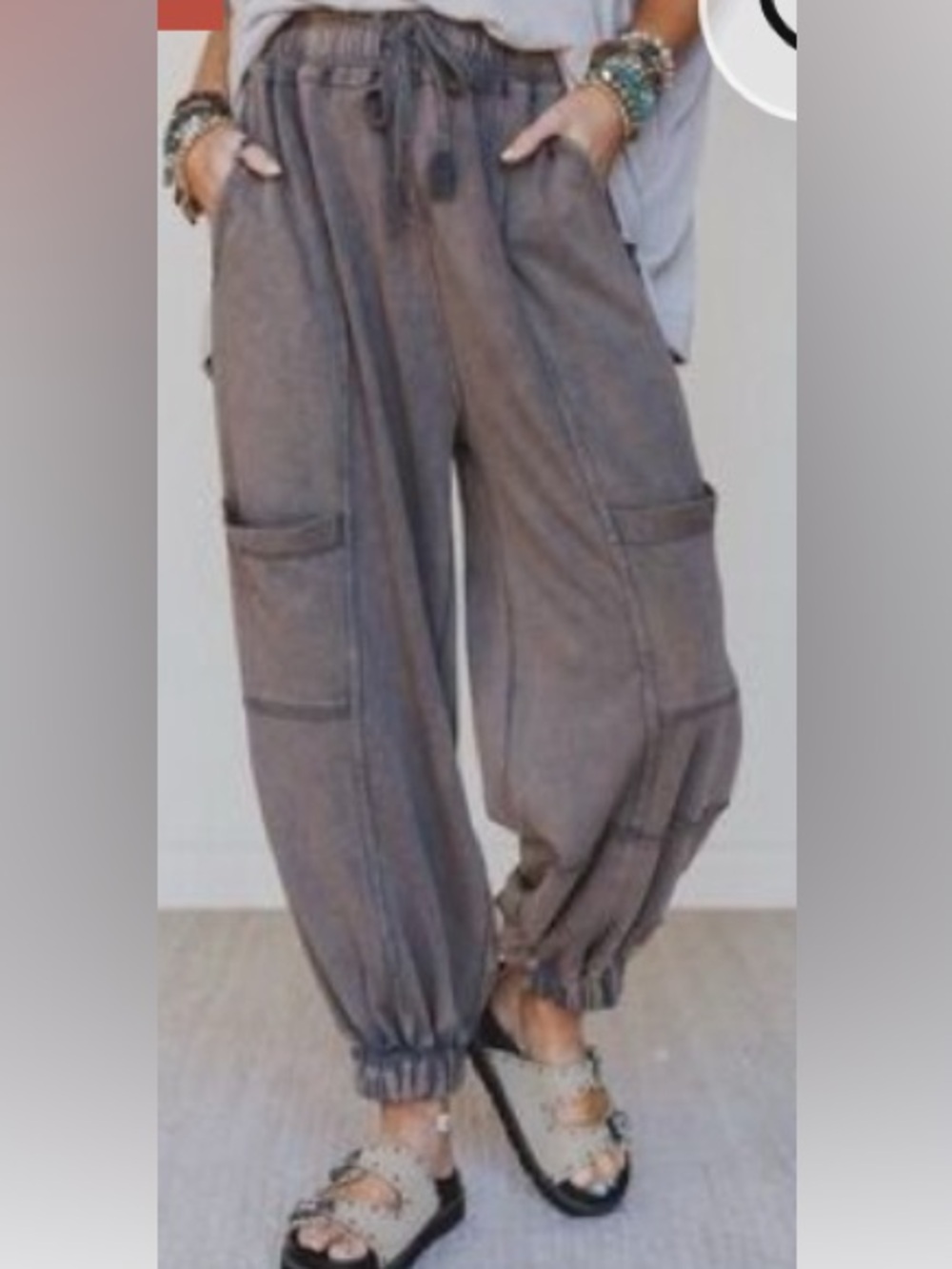 Oli & Hali Washed grey Brown mineral washed Drawstring Cargo Joggers